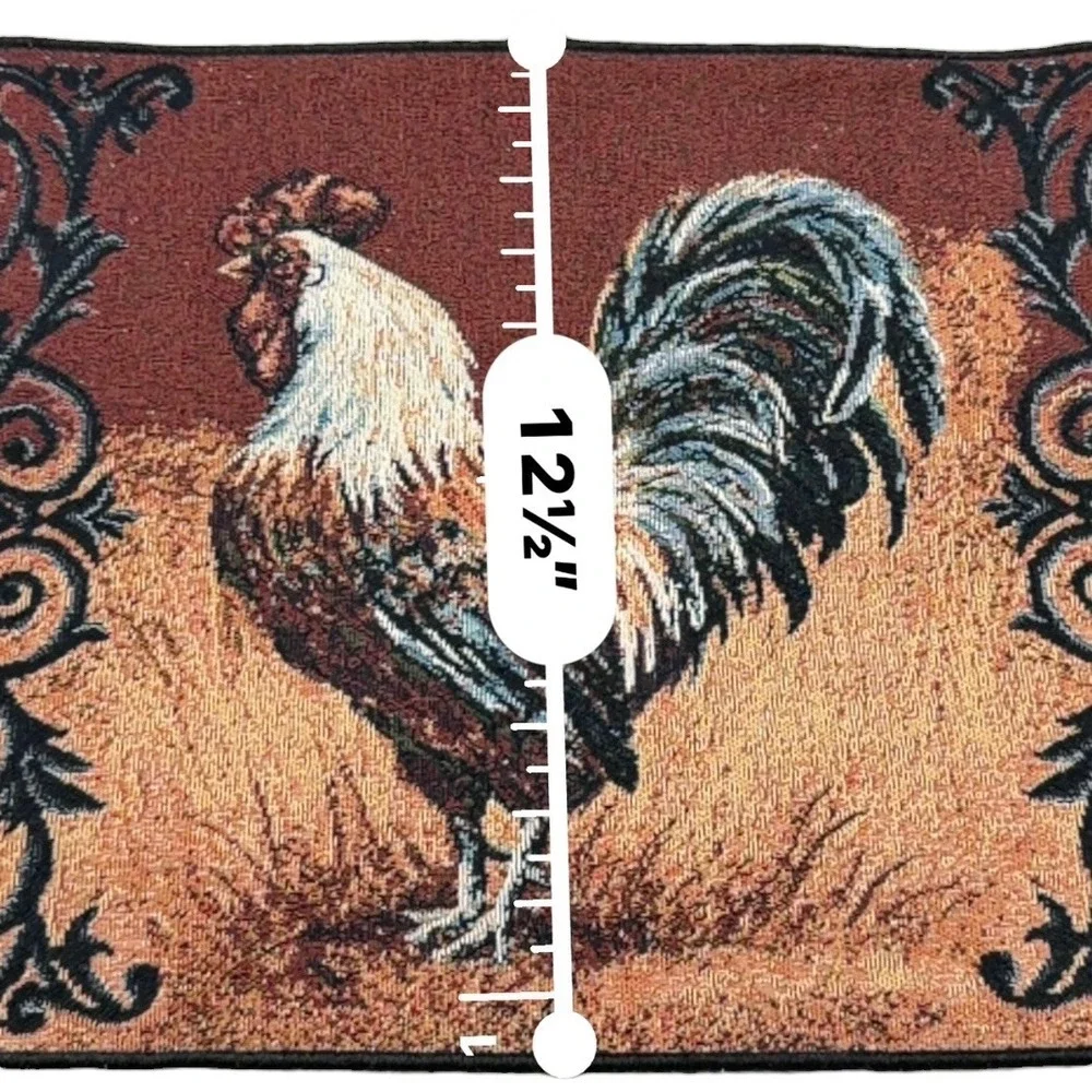 Vtg Farmhouse Rooster Woven Tapestry Place Mat Rustic Kitchen Decor 17.5x12.5
